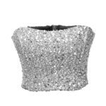 کراپ تاپ دکلته پولکی مجلسی نقره ای تیره