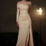 پیراهن مجلسی VIP کرپ سنگدوزی کریستال کرم