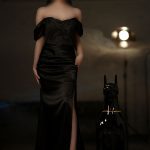 پیراهن مجلسی ساتن دکلته آفشولدر مشکی