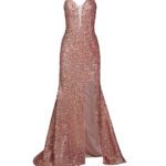 پیراهن ماکسی پولکی مجلسی رزگلد