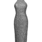 پیراهن میدی پولکی مجلسی سربی