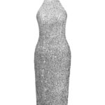 پیراهن میدی پولکی مجلسی نقره ای