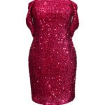 پیراهن کوتاه پولکی آف شولدر سرخابی