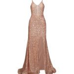 پیراهن ماکسی پولکی مجلسی طلایی