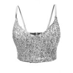 کراپ تاپ یقه هفت پولکی مجلسی نقره ای تیره