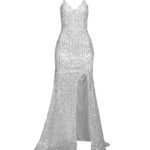 پیراهن ماکسی پولکی مجلسی سفید