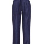 شلوار نیم بگ راه راه سرمه ای